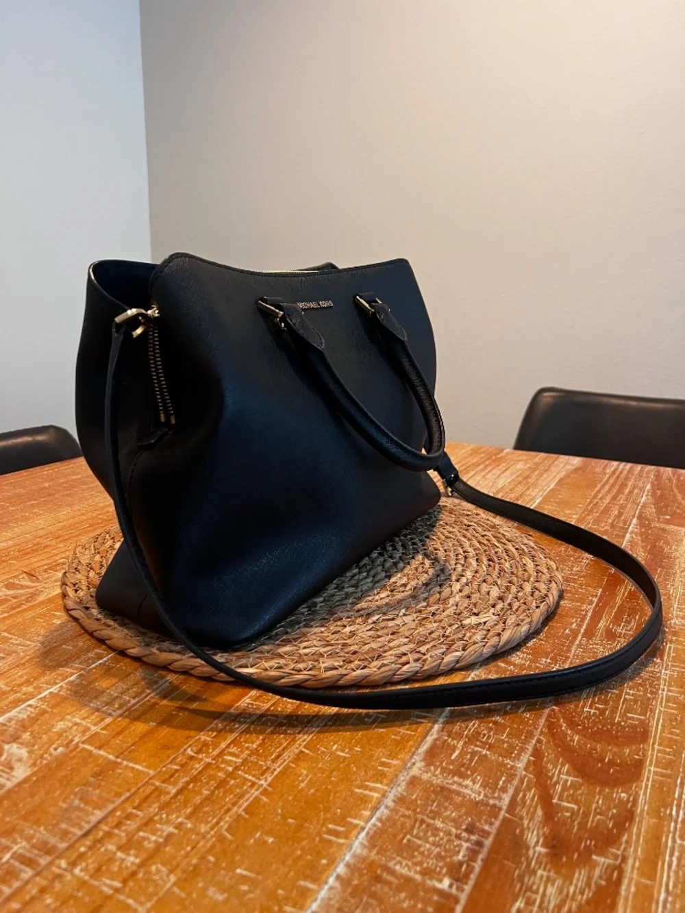 Michael Kors Savannah Large Black Leather Satchel Shoulder Bag